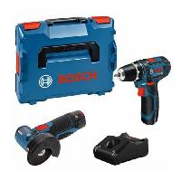 Machine Outil Pack 2 outils BOSCH Perceuse-visseuse GSR 12V-15 + Meuleuse angulaires GWS 12V-76 + 2 batteries 2Ah 12V + chargeur en L-BOXX