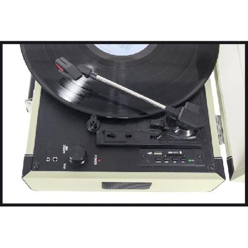 Platine Vinyle - Tourne-disque MADISON MAD-RETROCASE-CR - Platine vinyle 33-45-78 tours - Fonction d'enregistrement USB et SD - Bluetooth - Haut-parleurs integres