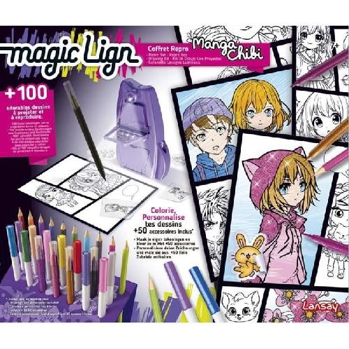 Jeu De Coloriage - Dessin - Pochoir Magic Lign - LANSAY - Coffret Repro Manga Chibi - 100 illustrations - Des 7 ans