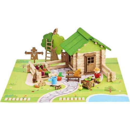 Jeu D'assemblage - Jeu De Construction - Jeu De Manipulation Maison et Jardin 135 Pieces - JEUJURA - Jeu de Construction en Bois Naturel. Tapis et Accessoires Inclus. 32x27x11 cm