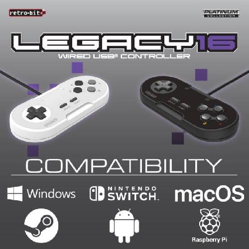Manette Jeux Video Manette USB RetroBit Legacy 16 - Grise - Switch. PC. Steam. Raspberry Pi