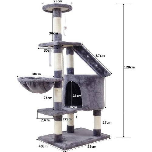 Arbre A Chat MARIE Arbre a chat gris 40 x 55 x 120cm -  3 plateformes. 1 échelle. 1 niche. poteaux a griffer