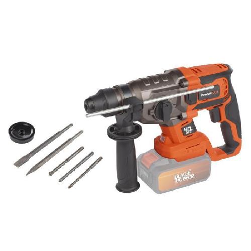 Burineur - Perforateur Marteau perforateur sans fil SDS-Plus 40V 5J BRUSHLESS + 5 accessoires - DUAL POWER POWDP15680