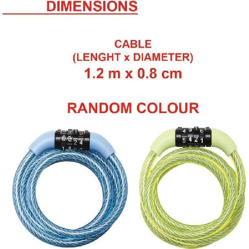 Antivol - Bloque Roue MASTER LOCK Cable Antivol Vélo [1.2 m Câble] [Combinaison] [Extérieur] [Couleur Aléatoire] 8143EURDPROCOL