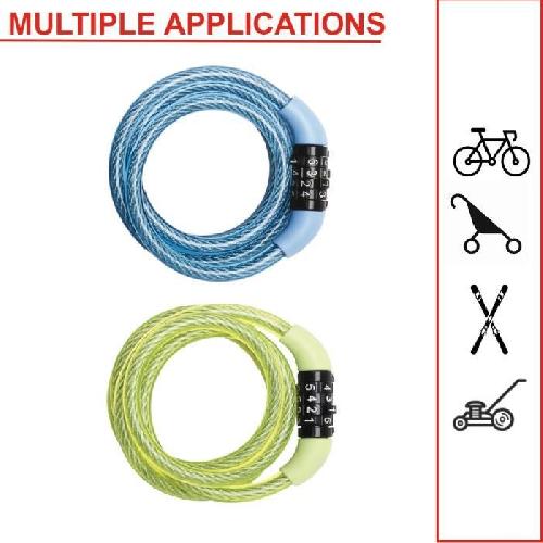 Antivol - Bloque Roue MASTER LOCK Cable Antivol Vélo [1.2 m Câble] [Combinaison] [Extérieur] [Couleur Aléatoire] 8143EURDPROCOL