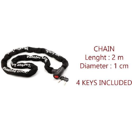 Antivol MASTER LOCK Chaîne Antivol Moto - 2 m chaîne - Idéal pour les Motos et Scooters