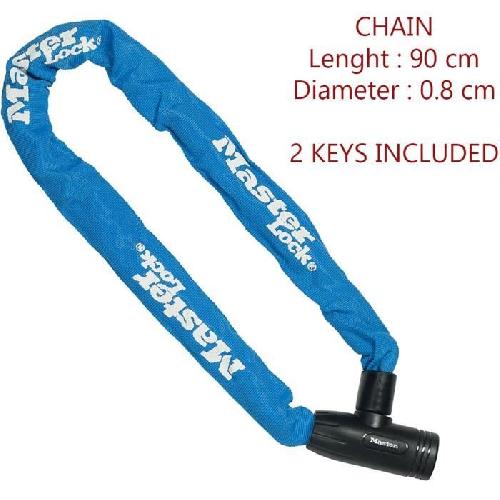 Antivol MASTER LOCK Chaîne Antivol Vélo [Clé] [90 cm Chaîne] [Bleu] 8391EURDPROCOLB