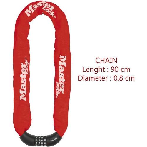 Antivol MASTER LOCK Chaîne Antivol Vélo [Combinaison] [90 cm Chaîne] [Rouge] 8392EURDPROCOLR