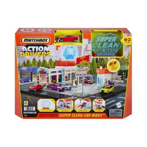 Vehicule Miniature Assemble - Engin Terrestre Miniature Assemble Matchbox-Station de Lavage Super Clean-Coffret avec 1 voiture Matchbox HNJ54