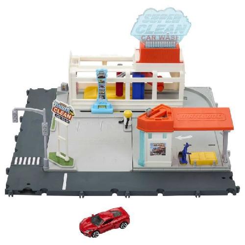 Vehicule Miniature Assemble - Engin Terrestre Miniature Assemble Matchbox-Station de Lavage Super Clean-Coffret avec 1 voiture Matchbox HNJ54