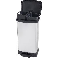 Materiel D'entretien Poubelle Duo Rectangle - DECO BIN - CURVER - 46L (23+23L) - Double compartiment - 39 x 29 x 72 cm - Gris métallisé