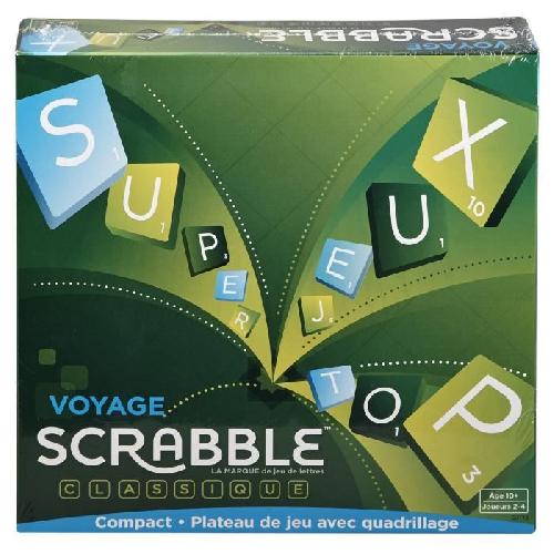 Jeu De Societe - Jeu De Plateau Mattel Games - Scrabble Voyage - Jeu de societe et de lettres - 2 a 4 joueurs - Des 10 ans