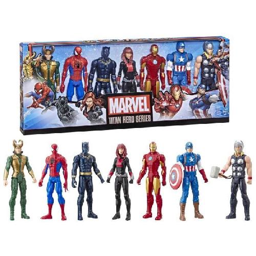 Figurine Miniature - Personnage Miniature Maxi Pack Avengers 7 figurines de 30 cm. 5 accessoires. Marvel Avengers Titan Hero Series