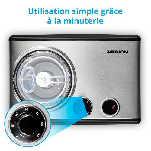 Sorbetiere - Machine A Glace MEDION Sorbetiere et yaourtiere électrique en aluminium avec compresseur. machine a glace d'une capacité d'1.5 litre (correspond a