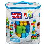 Mega Bloks - Sac Bleu 60 blocs - First Builders  - Jouet de construction - Briques de Construction - 1er age - 12 mois et +