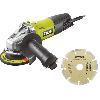 Meuleuse RYOBI - Meuleuse d'angle 800 W diam. 125 mm - 12 000 tr/min + sac. disque diamant 125 mm & clé de service - RAG800-125SD1