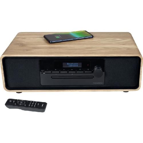 Chaine Hi-fi Micro-chaine Bluetooth - THOMSON - Bois-Noir - Radio FM-DAB+-CD-MP3-USB-Induction. 60W. Affichage LCD. Telecommande. Alim. 230V
