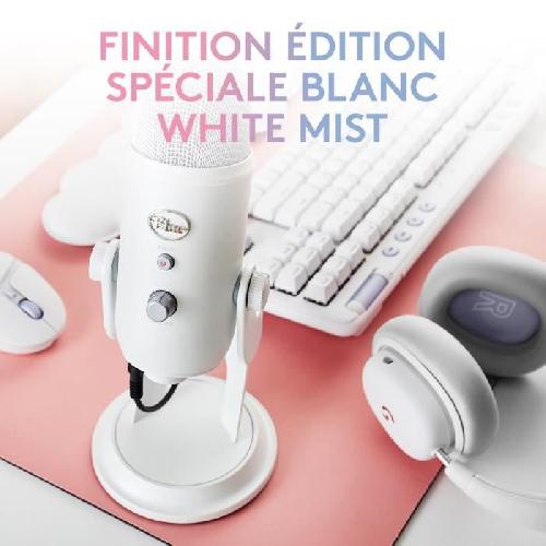 Microphone Pc Microphone Logitech Blue Yeti Microphone Gaming USB pour Streaming Premium. Podcast. Studio avec Themes Streamlabs Exclusifs - White