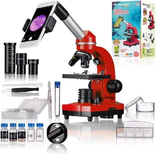 Microscope Microscope etudiant BIOLUX SEL - BRESSER JUNIOR - grossissement 40x-1600x - kit d'experimentation - rouge