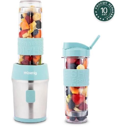 Blender Mini blender - H.KoeNIG - SMOO16 - 300 W - 570 mL - Sans BPA - Bleu pastel - 2 gourdes incluses