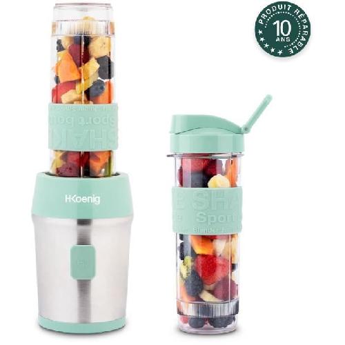 Blender Mini blender - H.KoeNIG - SMOO18 - 300 W - 570 mL - Vert pastel - Gourdes incluses - Sans BPA