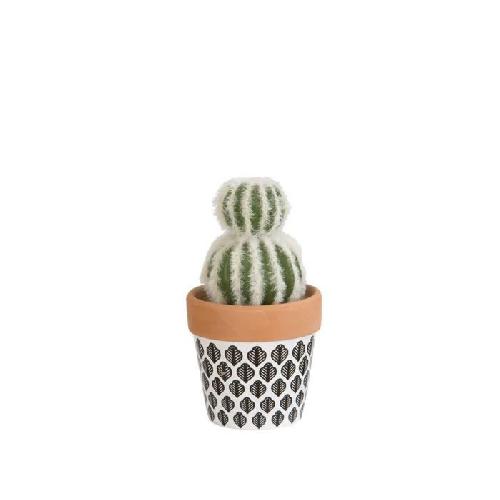 Fleur-plante Artificielle - Fleur Sechee Mini Cactus double - En pot ethnique noir