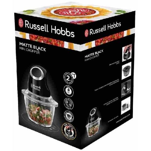 Hachoir Electrique Mini Hachoir - RUSSELL HOBBS - Desire 24662-56 - 200 W - Bol en verre 1 L - Lames inox - Noir mat