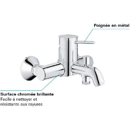 Robinetterie De Salle De Bain Mitigeur monocommande Bain - Douche mural GROHE - Finition Chrome - Profondeur 191 mm