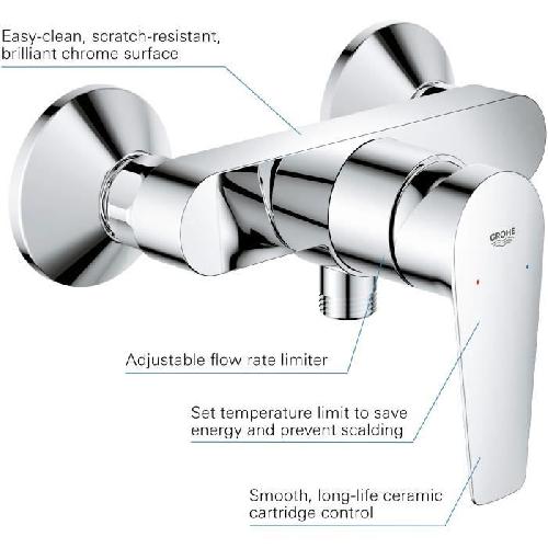 Robinetterie De Salle De Bain Mitigeur monocommande Douche - GROHE - Finition Chrome - Economie d'eau - Garantie 5 ans