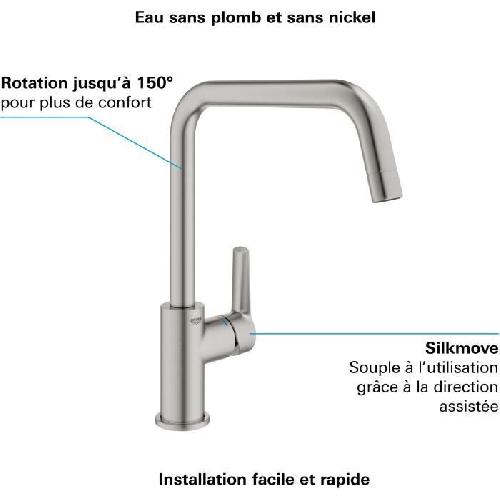 Robinetterie De Cuisine Mitigeur monocommande Evier - GROHE - Supersteel - Pivotant - Hauteur 310mm
