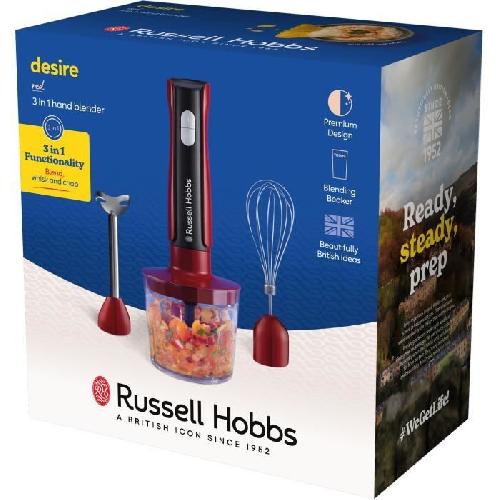 Mixeur Electrique Mixeur plongeant 3en1: mixeur/hachoir/fouet - RUSSEL HOBBS - Desire Red - 500 W - 2 vitesses + Pulse - Rouge