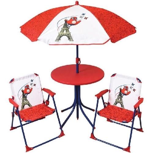 Maison De Jeux Exterieure - Maisonnette Mobilier de jardin - FUN HOUSE - Salon de jardin Jeux Olympiques Paris 2024 Table 46 x 46 cm 2 chaises pliantes parasol 125 x 100