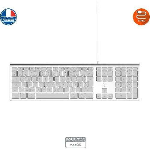 Clavier D'ordinateur MOBILITY LAB ML304304 ? Clavier Design Touch Filaire avec 2 USB pour Mac ? AZERTY ? Blanc et argenté