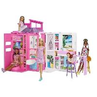 Monde Miniature Barbie-Maison de vacances-Coffret et poupée. 4 zones et 11 accessoires HRJ77