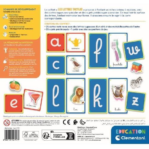 Jeu D'apprentissage Montessori - Clementoni - Les lettres tactiles - Jeu éducatif pour apprendre l'alphabet - 26 cartes lettres rugeuses - Dés 3 ans