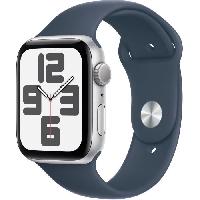Montre Bluetooth - Montre Connectee - Montre Intelligente Apple Watch SE GPS - 44mm - Boîtier Silver Aluminium - Bracelet Storm Blue Sport Band - S/M