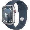 Montre Bluetooth - Montre Connectee - Montre Intelligente Apple Watch Series 9 GPS - 41mm - Boîtier Silver Aluminium - Bracelet Storm Blue Sport Band - M/L