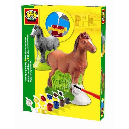 Kit Modelage Moulage et peinture - Cheval - SES CREATIVE - Moule latex. support de sechage. platre. peinture et pinceau inclus