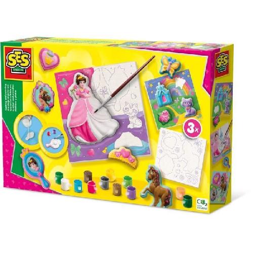 Jeu De Peinture Moulage et peinture - Toiles pour peindre des princesses 3x - Loisirs créatifs - SES CREATIVE - Réaliser 3 peintures de princesses.