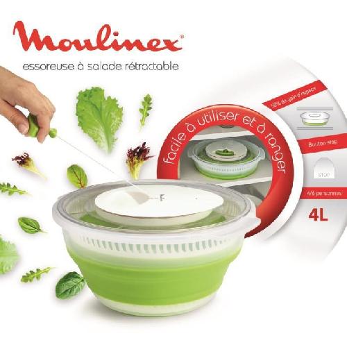 Panier A Salade - Essoreuse MOULINEX Essoreuse a salade retractable 4 L. Base antiderapante. Systeme de tirage par cordon. Bouton d'arret. Vert-Blanc K2530104