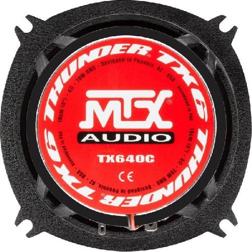 Autoradios : Enceintes - Haut-parleurs MTX TX640C Haut-parleurs voiture Coaxiaux 10cm 2 voies 70W RMS 4 Châssis alu Tweeters néodyme dôme soie Membrane pulpe célulose