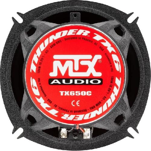 Autoradios : Enceintes - Haut-parleurs MTX TX650C Haut-parleurs voiture Coaxiaux 13cm 2 voies 80W RMS 4 châssis alu Tweeters néodyme dôme soie Membrane pulpe célulose