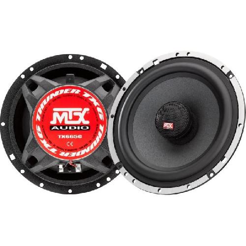 Autoradios : Enceintes - Haut-parleurs MTX TX665C Haut-parleurs voiture Coaxiaux 16.5cm 2 voies 90W RMS 4 Châssis alu Tweeters néodyme dôme soie Membrane pulpe célulose