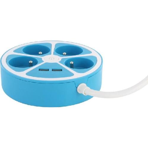 Multiprise Multiprise design circulaire - CHACON -  4X16 A - Cordon 1.5 m - Avec 2 USB-A + Interrupteur - Bleu