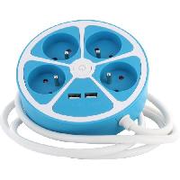 Multiprise Multiprise design circulaire - CHACON -  4X16 A - Cordon 1.5 m - Avec 2 USB-A + Interrupteur - Bleu