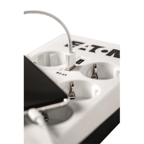 Onduleur Multiprise/Parafoudre - EATON Protection Box 6 Tel USB FR - PB6TUF - 6 prises FR + 1 prise tel/RJ + 2 ports USB - Blanc & Noir
