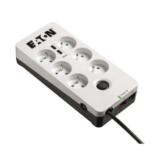 Onduleur Multiprise/Parafoudre - EATON Protection Box 6 Tel USB FR - PB6TUF - 6 prises FR + 1 prise tel/RJ + 2 ports USB - Blanc & Noir