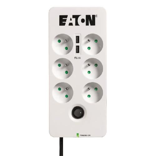 Onduleur Multiprise/Parafoudre - EATON Protection Box 6 USB FR - PB6UF - 6 prises françaises + 2 ports USB - Blanc & Noir