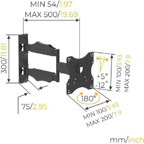 Fixation Tv - Support Tv - Support Mural Pour Tv NANOOK Support Mural orientable et inclinable pour téléviseurs 19-43 Pouces - Support Mural pour téléviseurs LCD. LED. QLED et OLED