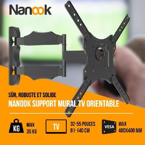 Fixation Tv - Support Tv - Support Mural Pour Tv NANOOK Support Mural orientable pour téléviseurs 32-55 Pouces - Inclinable - Support Mural pour téléviseurs LCD. LED. QLED et OLED